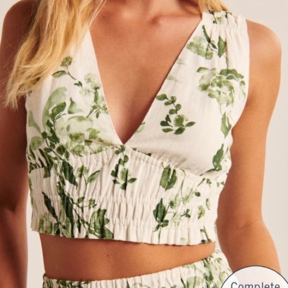 Abercrombie & Fitch Linen-Blend Wide Strap Set Top green top